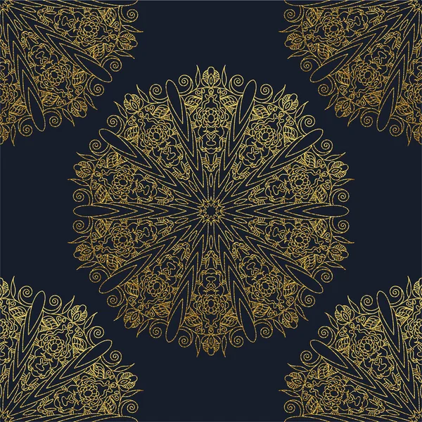 Dekoratives Mandala Goldvektorillustration Umrisszeichnung Kunstvolle Linienführung Ornamentales Blumenmuster Für Hochzeitseinladungen — Stockvektor