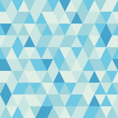 Kesintisiz Mavi Soyut üçgen desen. Geometrik şekiller Retro arka plan. Parlak modern mozaik zemin. Vintage üçgen süsleme. Yaratıcı kapak, dekoratif desen. Vektör çizim.