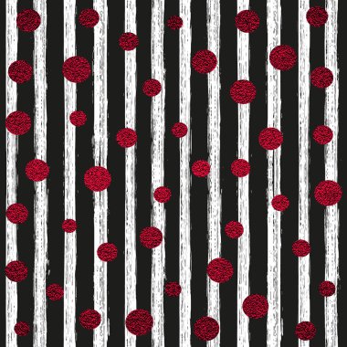 El fırça darbeleri seamless modeli boyalı. . Vektör çizim. Çizgili bir arka plan üzerinde kırmızı parlak parlak konfeti.