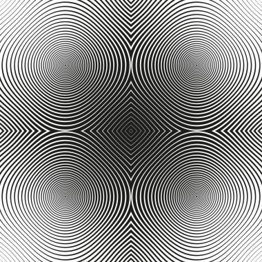 Siyah ve beyaz soyut modern çemberler doku. Spirally çizgili arka plan, optik, op sanat seamless modeli Özet. Vektör çizim. Noktalı resim arka plan.