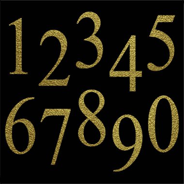 Metalik sayı kümesi. Vektör altın numaraları. Altın rakamlar