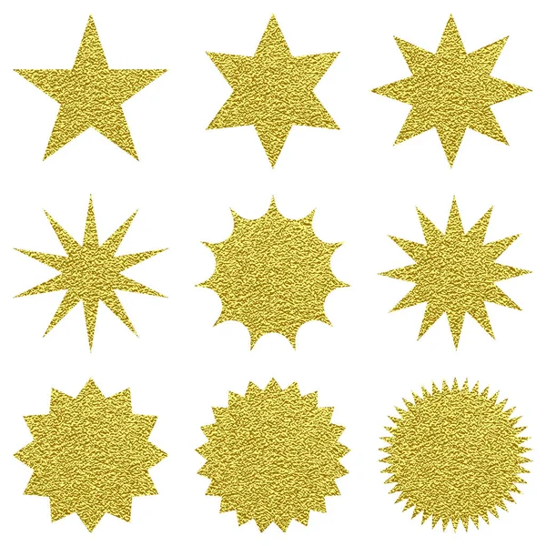 Kollektion Trendiger Goldsterne Set Sunburst Designelemente Berstende Strahlen Clip Art — Stockvektor