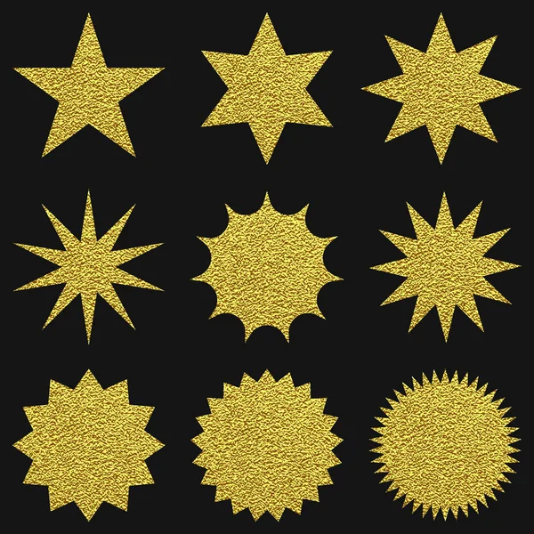 Colección Estrellas Oro Moda Formas Establecer Elementos Diseño Sunburst Rayos — Vector de stock