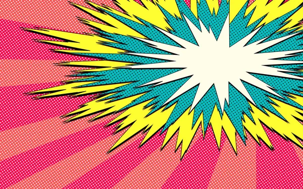 Patlama vektör çizimi. Noktalı Retro Pop Sanat Konuşma Balonu. Çizgi roman dövüş damgası. Süper kahraman aksiyon çerçevesi arka planı için. Güneş ışını ya da yıldız patlaması elementi