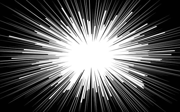 Световые лучи. Комикс черно-белые радиальные линии фона. Прямоугольный боевой штамп за карту. Манга или аниме скорость графики. Векторная иллюстрация взрыва. Элемент солнечного луча или вспышки звезды
