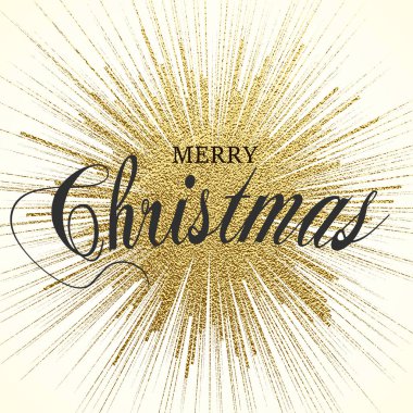 Mutlu Noeller tasarım yazı pırıltılı altın. Patlama vektör çizim. Güneş ışını veya pırıltılar öğeyle yıldız patlaması. Tebrik kartları, posterler için öğe. Altın kızdırma parlak.