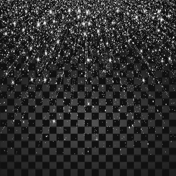 紙吹雪のお祭り爆発 カード 招待状の銀色にキラキラ背景 休日の装飾的な要素 落下の光沢のある粒子と透明な背景に分離された星のイラスト — ストックベクタ