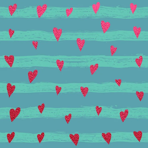 Confetti Hearts Striped Background Hand Painted Brush Strokes Heart Valentines — Stock Vector