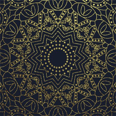 Dekoratif mandala. Altın vektör çizim. Anahat çizme. Süslü line sanat öğesi. Düğün davetiyeleri, tebrik kartları için süs çiçek desenli.