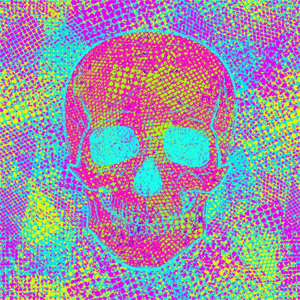 Cráneo Sobre Fondo Creativo Caótico Color Textura Abstracta Diseño Fresco — Vector de stock