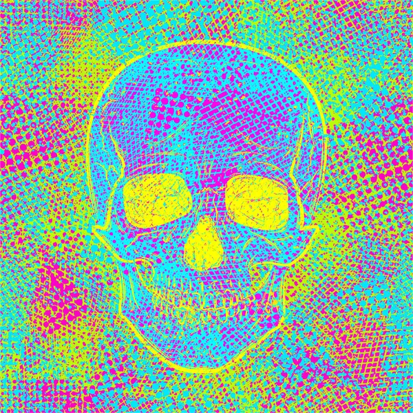 Cráneo Sobre Fondo Creativo Caótico Color Textura Abstracta Diseño Fresco — Vector de stock