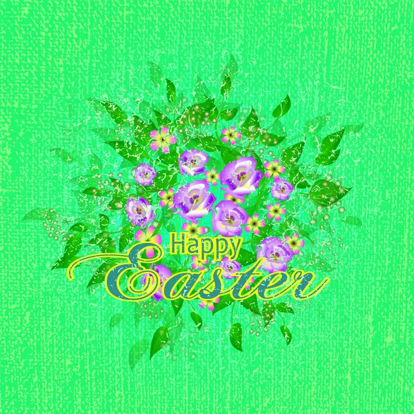Tarjeta Felicitación Feliz Pascua Con Composición Flores Ilustración Vectorial — Vector de stock