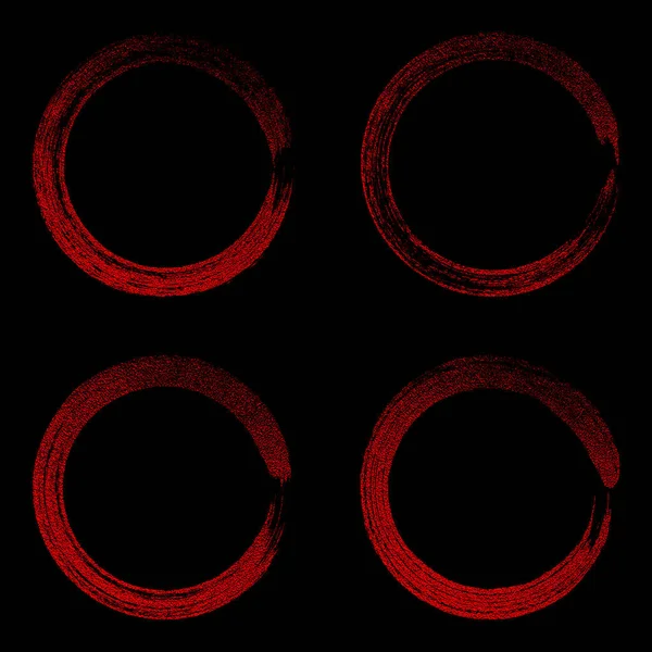 黒の背景に赤い丸いグランジ フレーム 円高級ビンテージ国境 ラベル ロゴのデザイン要素 手には 図形のベクトル図が描かれました ブラシの抽象的な波 アイコン セット — ストックベクタ