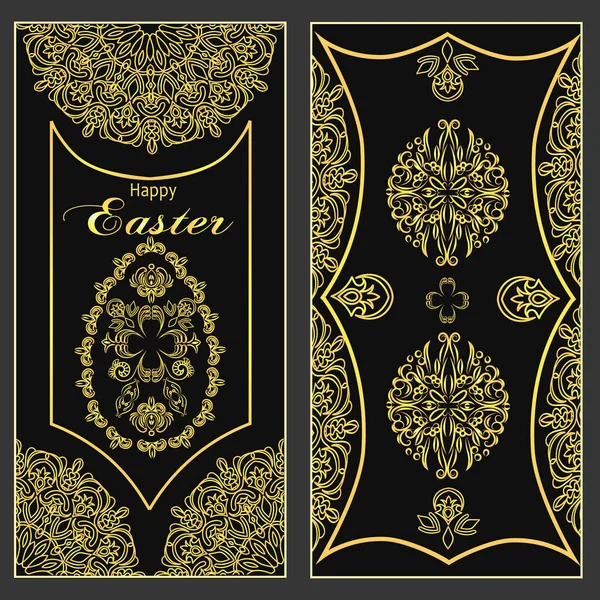 Украшенная Золотая Карточка Празднования Пасхи — стоковый вектор
