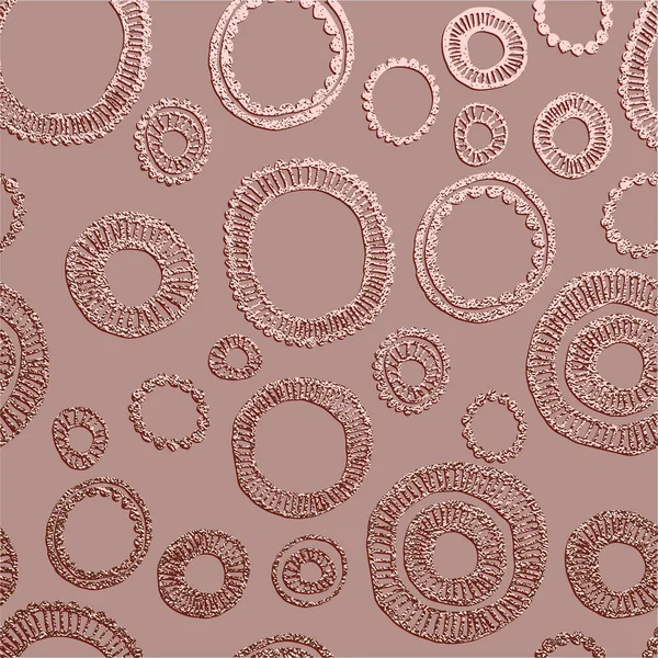 Goud Roze Vectorillustratie Rose Quartz Hand Getekend Patroon Met Cirkels — Stockvector