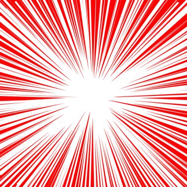 Soyut vektör arka plan. Kırmızı çizgi roman için radyal çizgiler. Manga hız çerçeve. Süper kahraman eylem. Patlama damga illüstrasyon. Güneş ışınları veya yıldız patlaması