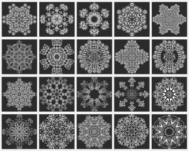 Çiçek mandalalar ayarlayın. Vintage, etnik öğe. Oryantal desen vektör çizim düğün davetiyeleri, tebrik kartları için. Islam, Arap, Hint, Türk pakistan Çin Osmanlı motifleri