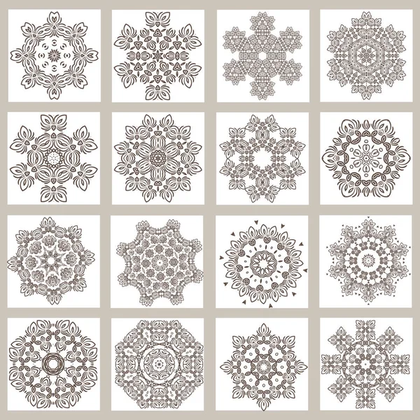 Conjunto Flores Mandalas Vintage Elemento Étnico Patrón Oriental Ilustración Vectorial — Vector de stock