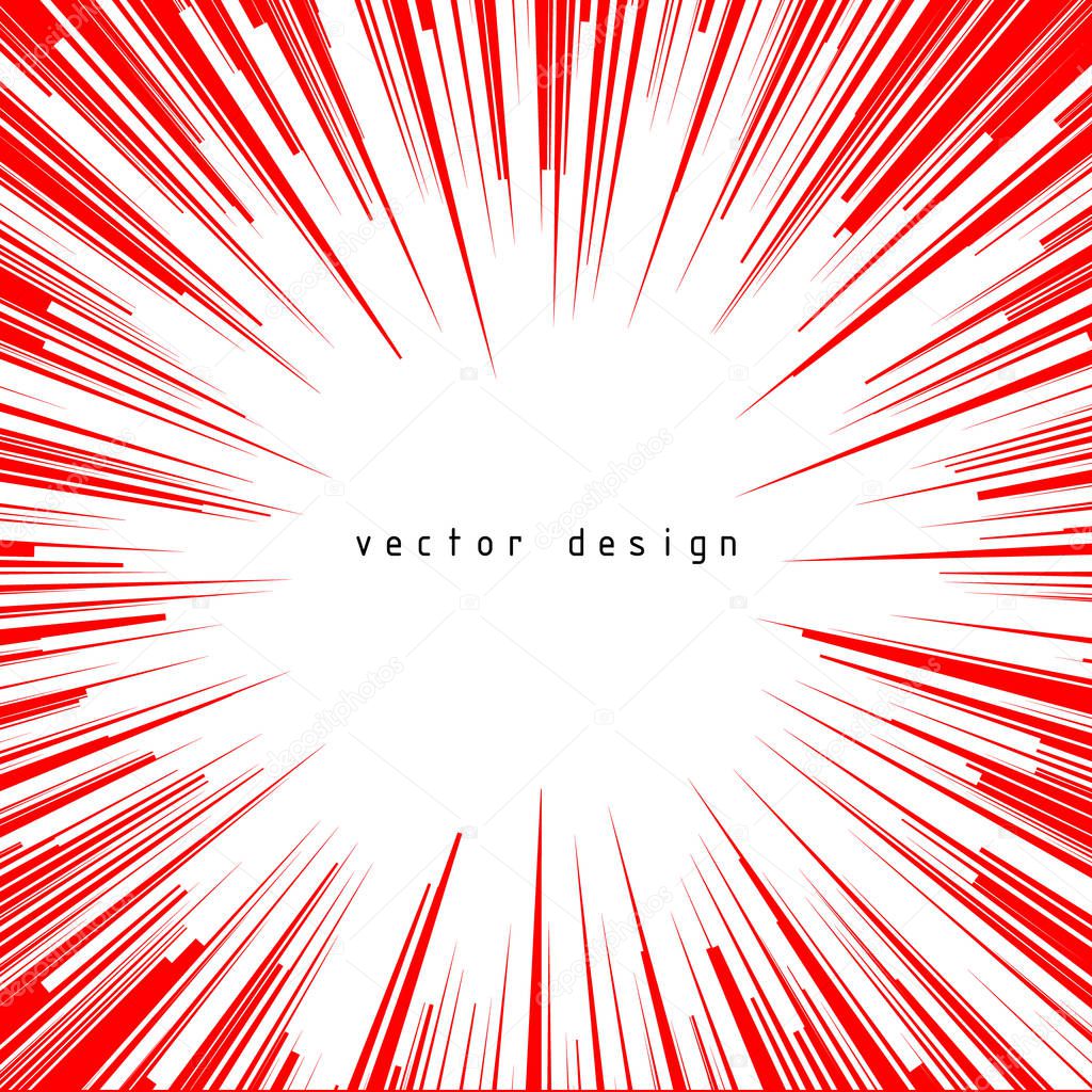 Abstract vector background. For comic book red radial lines. Manga speed frame. Superhero action. Explosion stamp illustration. Sun rays or star burst