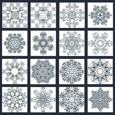 Çiçek mandalalar ayarlayın. Vintage, etnik öğe. Oryantal desen vektör çizim düğün davetiyeleri, tebrik kartları için. Islam, Arap, Hint, Türk pakistan Çin Osmanlı motifleri