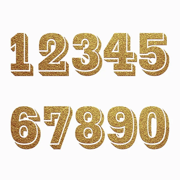 Küme sayının altın sim efektli beyaz arka plan üzerinde izole rakamlar. Vektör çizim.