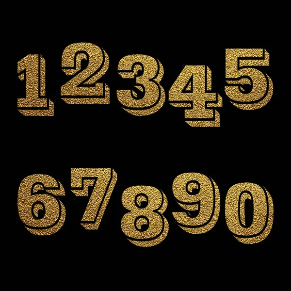 Conjunto Números Com Efeito Glitter Dourado Figuras Isoladas Sobre Fundo — Vetor de Stock