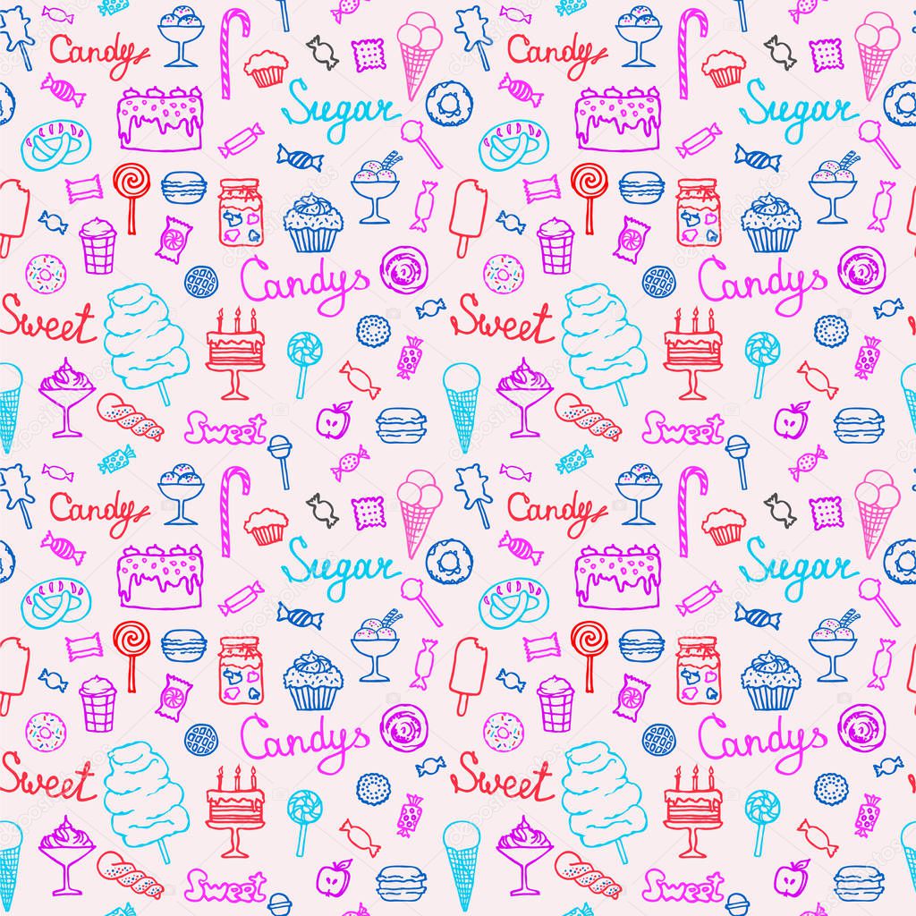 Colorful Ice cream icons set in sketch style. Hand drawn vector illustrations