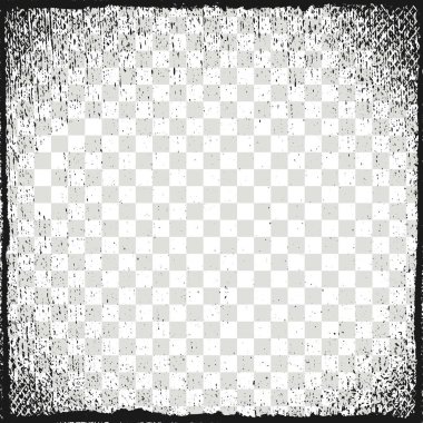 Vektör çizim. Görüntü için çerçeve. Grunge, toprak etkisi, sıkıntı doku, izole şeffaf arka plan üzerinde siyah sınır.