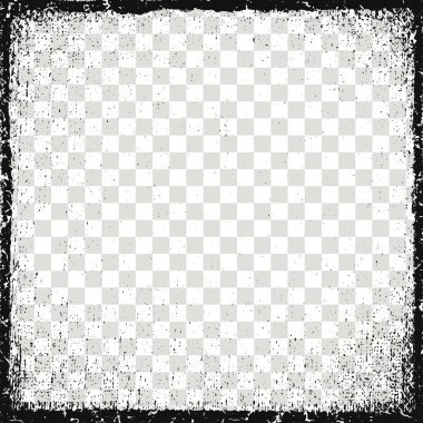 Vektör çizim. Görüntü için çerçeve. Grunge, toprak etkisi, sıkıntı doku, izole şeffaf arka plan üzerinde siyah sınır.
