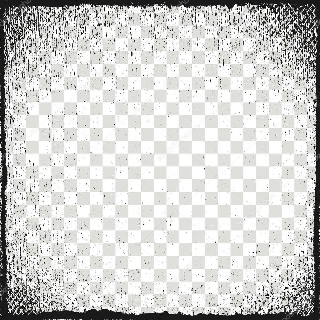 Vector illustration. Frame for image. Grunge, dirt effect, distress texture, black border isolated on the transparent background.