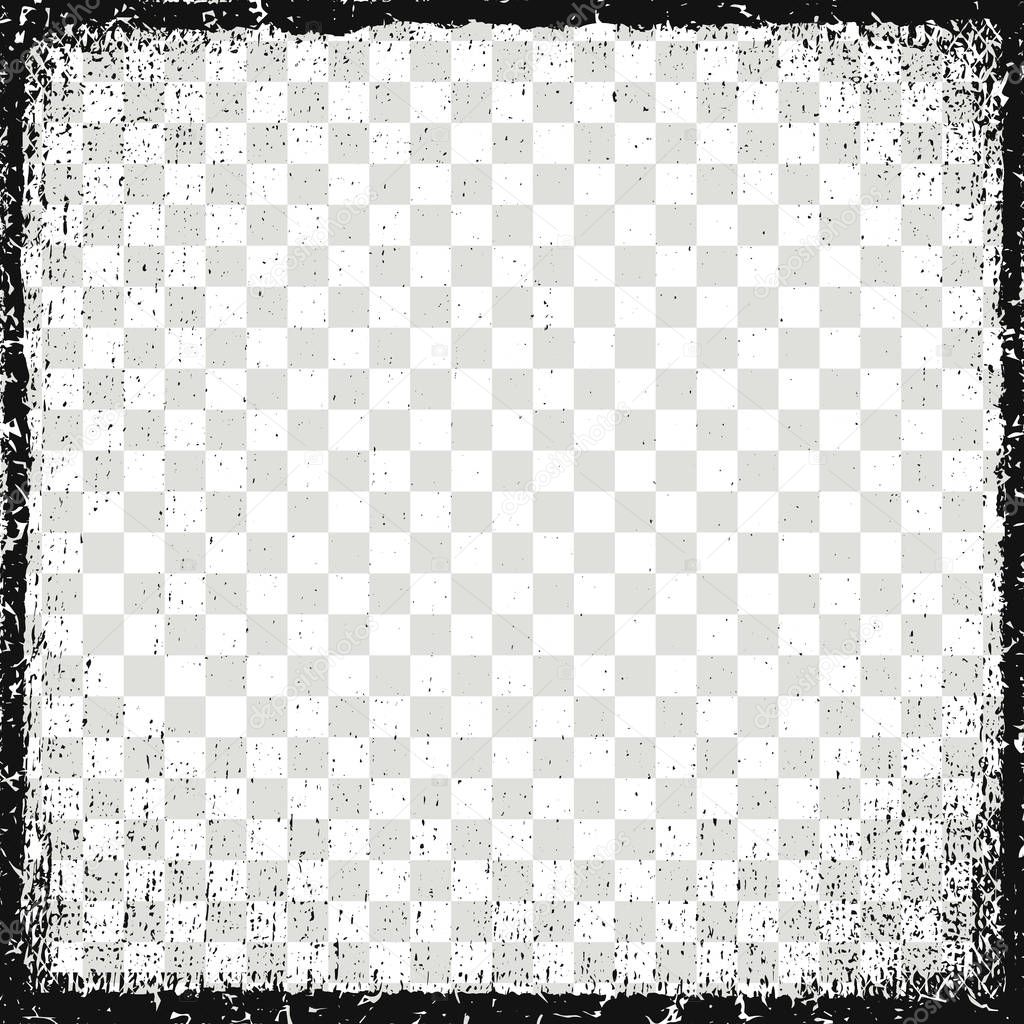 Vector illustration. Frame for image. Grunge, dirt effect, distress texture, black border isolated on the transparent background.