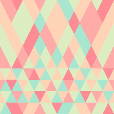 Kesintisiz renkli soyut üçgenler desen. Geometrik şekiller Retro arka plan. Parlak modern mozaik zemin. Vintage üçgen süsleme. Yaratıcı kapak, dekoratif desen. Vektör çizim.