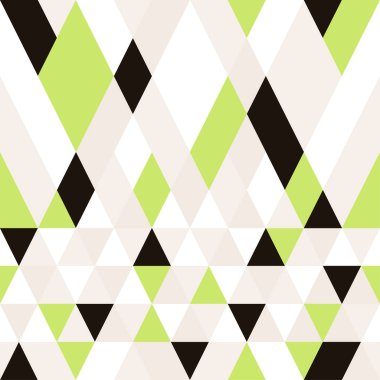 Kesintisiz renkli soyut üçgenler desen. Geometrik şekiller Retro arka plan. Parlak modern mozaik zemin. Vintage üçgen süsleme. Yaratıcı kapak, dekoratif desen. Vektör çizim.