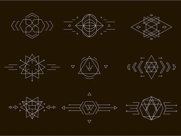 Set Von Vektor Trendigen Geometrischen Symbolen Geometrische Zeichen Beschriftungen Und — Stockvektor