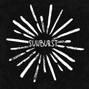 Güneş patlaması. Son moda el retro sunburst çekilmiş. Patlama ışınları tasarım öğeleri. Vektör çizim