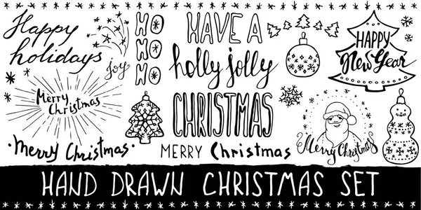 Set Von Weihnachtstypografie Und Gestaltungselementen Weihnachtsschrift Vektorillustration — Stockvektor