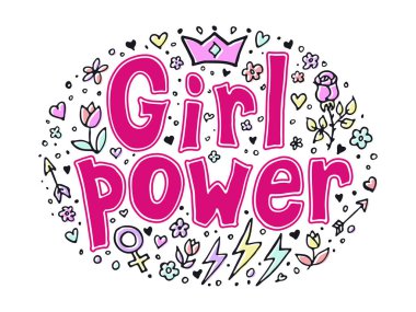Kız güç alıntı. GRL pwr çizilmiş seti ver. Feminizm yazı. Kadın değil. Kadın sembolleri. Vektör çizim. Poster, t gömlek, kartpostal olarak Yazdır-ebilmek var olmak kullanılmış.
