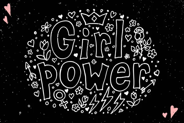 Girl Power Quote Grl Pwr Hand Drawn Set Feminism Lettering — Stock Vector