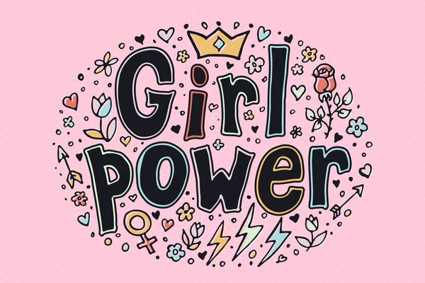 Girl Power Offerte Grl Pwr Hand Getekende Set Feminisme Belettering — Stockvector