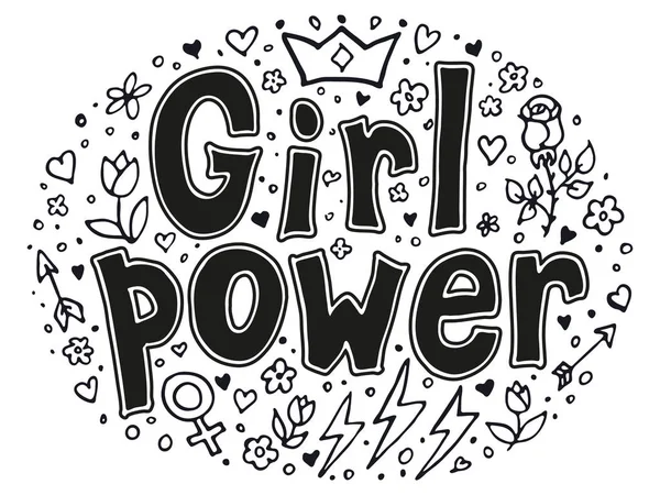 Girl Power Zwart Wit Offerte Grl Pwr Feminisme Belettering Womens — Stockvector