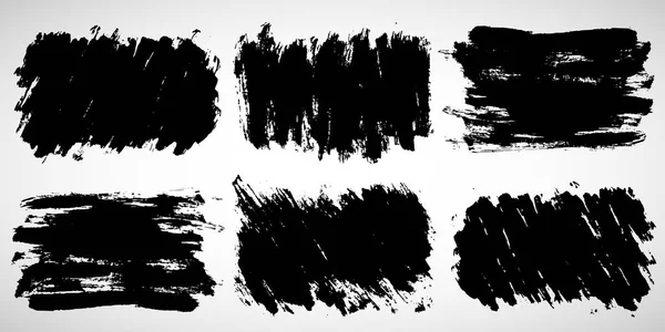 Grunge Inkt Vlekken Textuur Vorm Set Black Hand Getrokken Penseelstreken — Stockvector