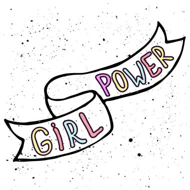 Kız güç alıntı. GRL pwr çizilmiş yazı ver. Bayan doğru sloganı. Kadın, feminizm sembolleri. Vektör çizim. Poster, t gömlek, kartpostal olarak Yazdır-ebilmek var olmak kullanılmış.
