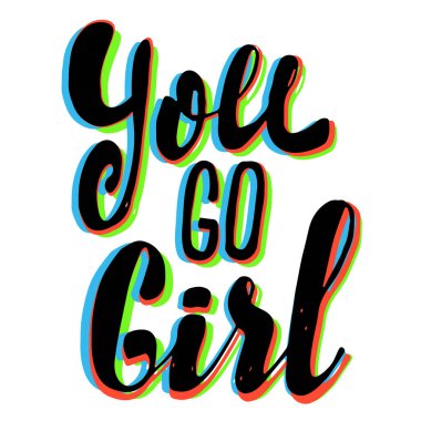 Kız sloganı ile 3d stereo efekti. El yazı çekilmiş. Kadın değil. Kadın, feminizm sembolleri. Vektör çizim. Poster, t gömlek, kartpostal olarak Yazdır-ebilmek var olmak kullanılmış.