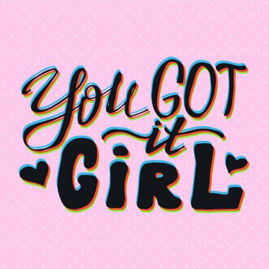 Kız sloganı ile 3d stereo efekti. El yazı çekilmiş. Kadın değil. Kadın, feminizm sembolleri. Vektör çizim. Poster, t gömlek, kartpostal olarak Yazdır-ebilmek var olmak kullanılmış.