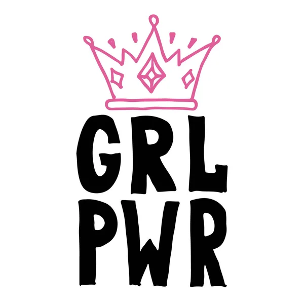 Slogan Menina Com Ilustração Cartoon Coroa Grl Pwr Letras Desenhadas — Vetor de Stock