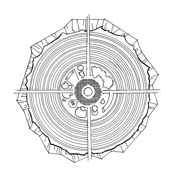 Plan Urbano Una Ciudad Pueblo Antiguo Mapa Doodle Dibujo Ciudad — Archivo Imágenes Vectoriales