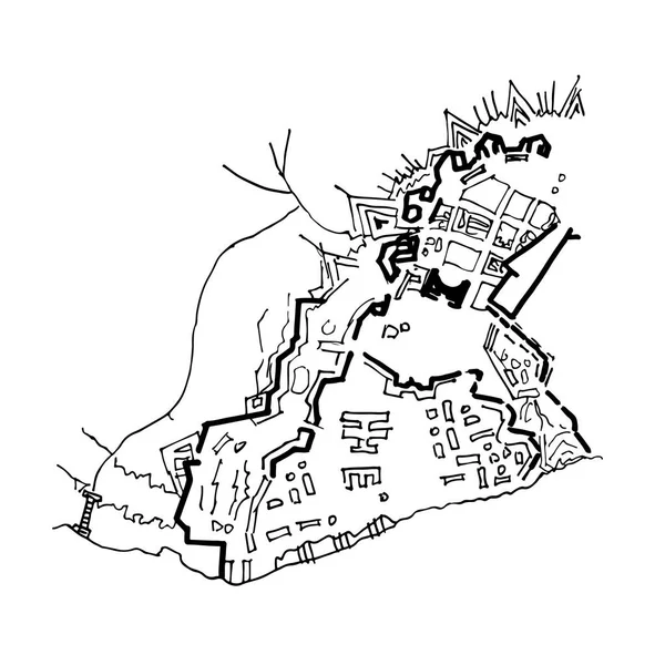 Plano Urbano Uma Cidade Aldeia Velha Mapa Cidade Doodle Desenho — Vetor de Stock
