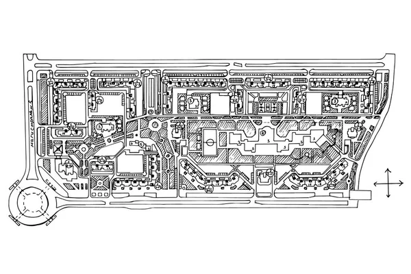 市の古い村の都市計画 落書き都市マップ 描画ベクトル都市 未来の巨大都市基本計画 — ストックベクタ