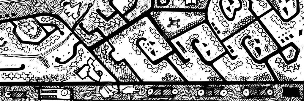 Doodle city map texture. Urban architecture plan, engineering drawing. Street map. Architectural banner. Vector illustration.