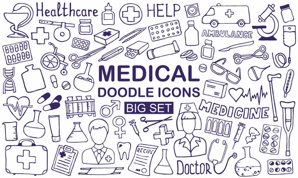 Legaranyosabb Doodle Gyógyszer Ikonkészlet Design Kézzel Rajzolt Egészségügy Gyógyszertár Orvosi — Stock Vector